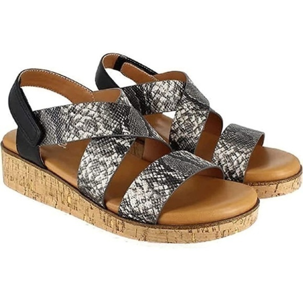 Kensie Women's Palermo Wedge Strappy Sandal Black / Snake NEW